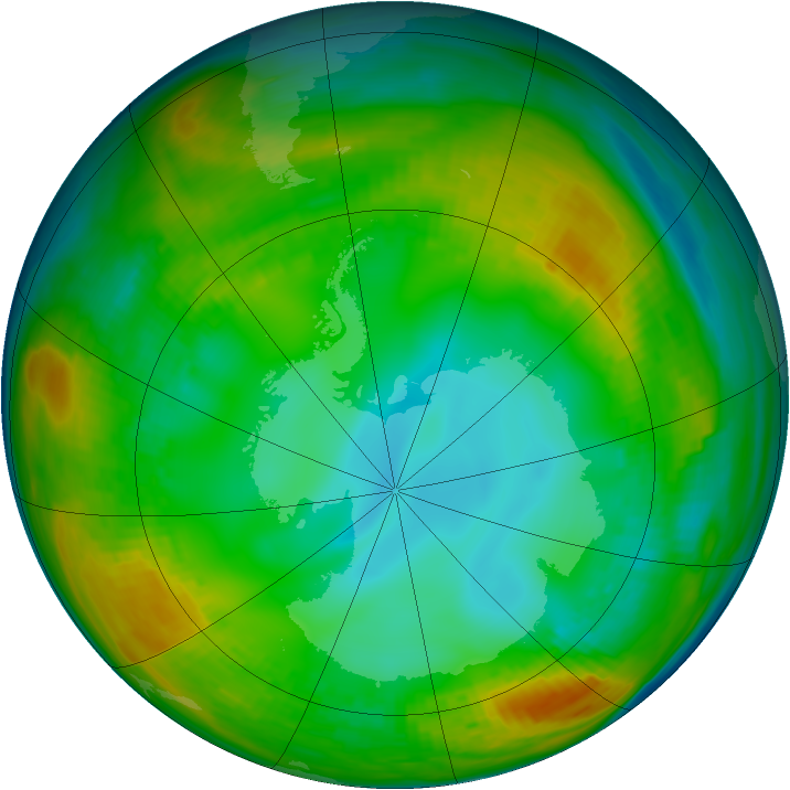 Antarctic ozone map for 24 July 1980